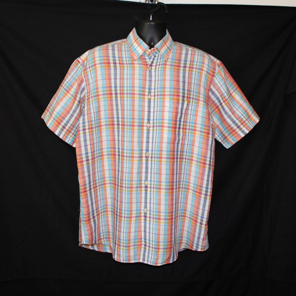 Orvis Plaid button down orange/blue